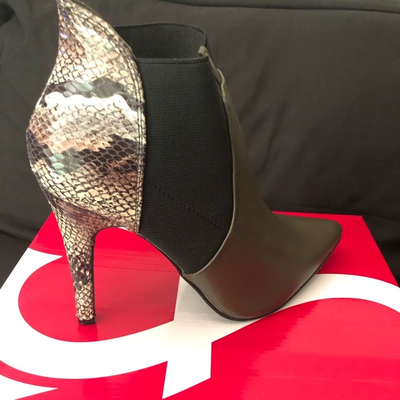 Ashley Stewart Shoes - Women’s Olive Green Snake Skin Half Boot Heel